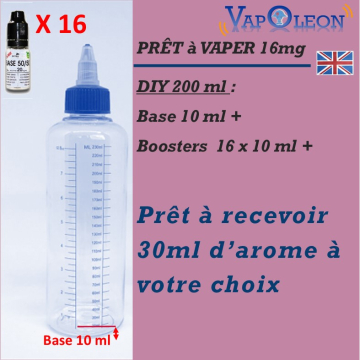 PRÊT à VAPER BASE 50/50 - 10 ml + 16 mg de NICOTINE + FLACON TWIST 230 ml